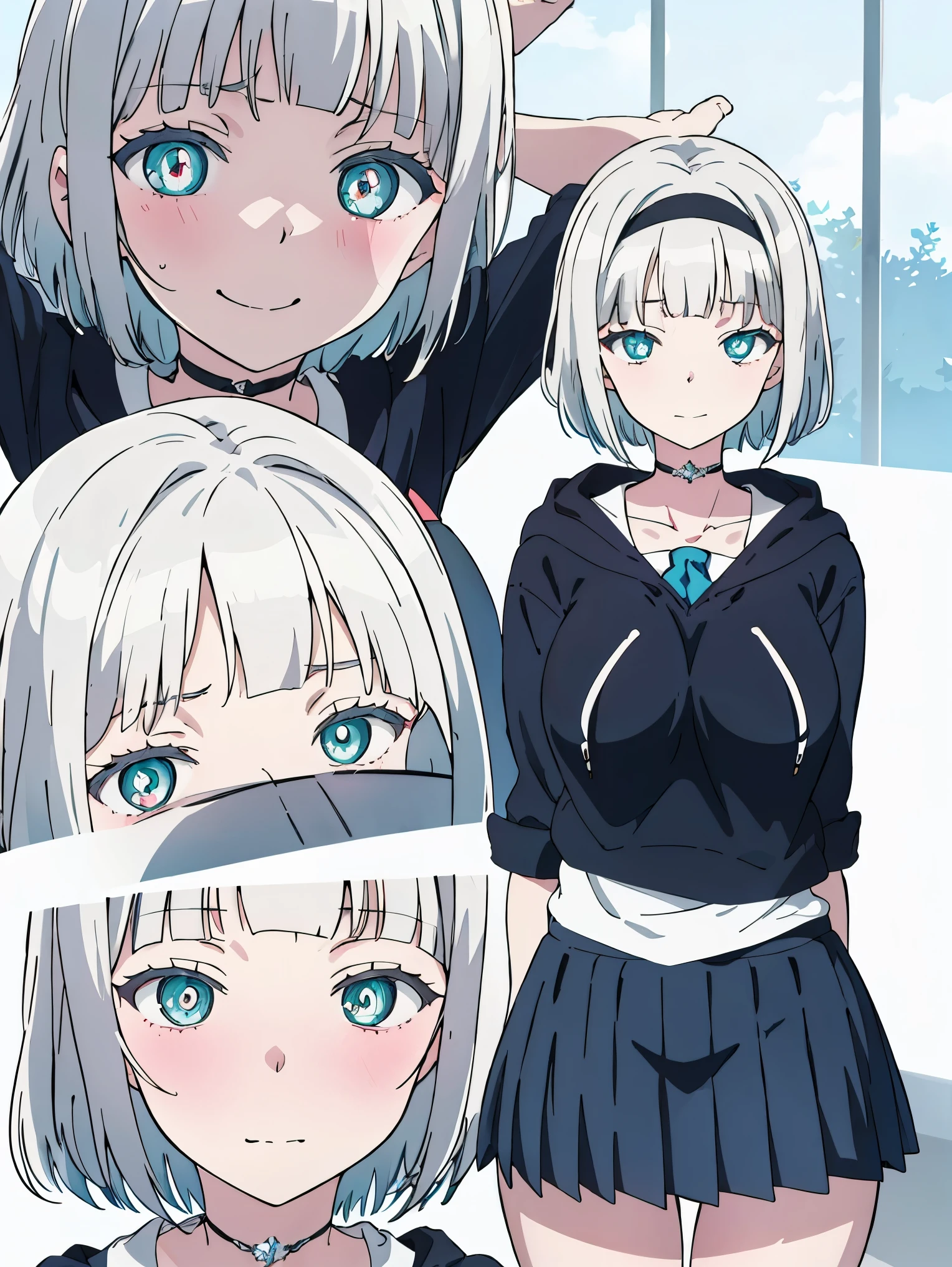 AnnaNishikinomiya, white hair, aqua eyes, short hair, black hairband, choker, large breasts,
BREAK (school uniform, hoodie, bow, skirt:1.2), BREAK dynamic pose,on bed, on back, looking at viewer,(Focus on her face),closed mouth,Evil Smile,White skin, (narrow_waist),
BREAK ((anime girl)), best quality, expressive eyes, perfect face, (masterpiece), best quality, expressive eyes, perfect face, ((best quality)), ((ultra-detailed)), ((an extremely delicate and beautiful)), perfect eyes, perfect body, ((details pupils)), ((detailed pupils)), ((synmetry eyes)), beautiful eyes, ((thick thighs)), shiny skin, soft skin, ((synmetry body)), ((perfect body)),perfect hands, perfect anatomy),