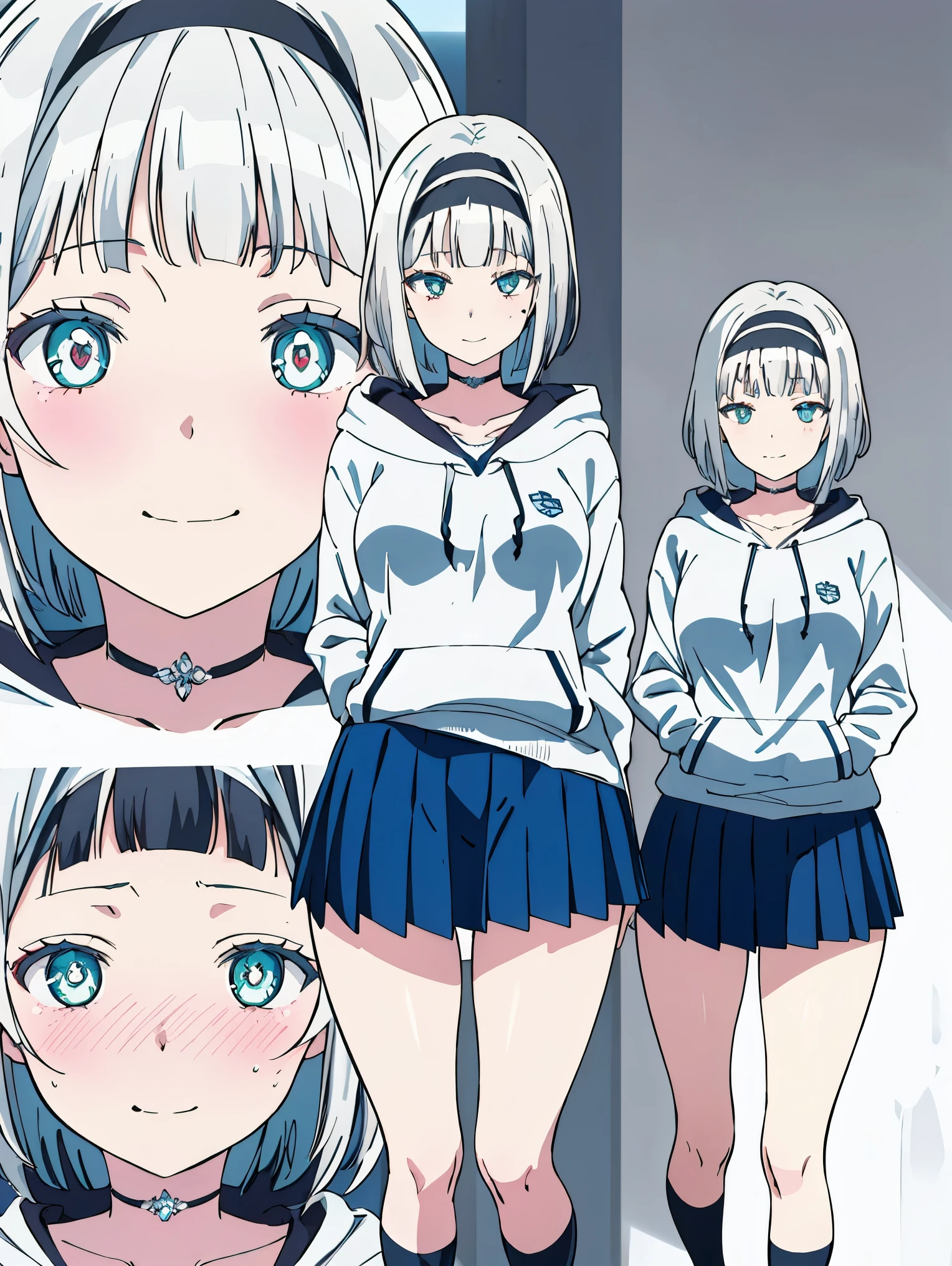 AnnaNishikinomiya, white hair, aqua eyes, short hair, black hairband, choker, large breasts,
BREAK (school uniform, hoodie, bow, skirt:1.2), BREAK dynamic pose,on bed, on back, looking at viewer,(Focus on her face),closed mouth,Evil Smile,White skin, (narrow_waist),
BREAK ((anime girl)), best quality, expressive eyes, perfect face, (masterpiece), best quality, expressive eyes, perfect face, ((best quality)), ((ultra-detailed)), ((an extremely delicate and beautiful)), perfect eyes, perfect body, ((details pupils)), ((detailed pupils)), ((synmetry eyes)), beautiful eyes, ((thick thighs)), shiny skin, soft skin, ((synmetry body)), ((perfect body)),perfect hands, perfect ???????),