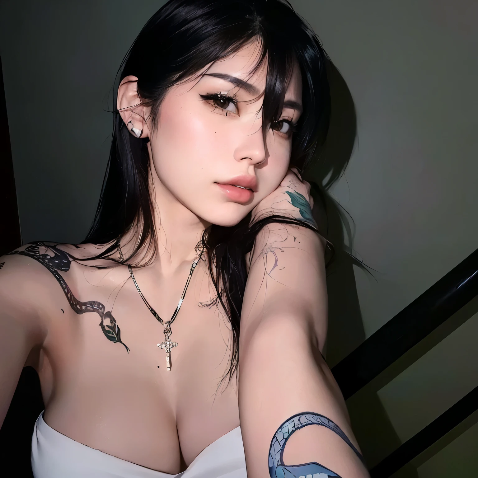 Mujer arafed con una cruz tatuada en el brazo y un tatuaje de serpiente en el brazo., de chica taiwanesa con tatuajes, Tifa Lockhart, beautiful succubus, 18 years, ig model | tipo germen, entintado, tifa, seductive Tifa Lockhart portrait, scales on her chest, cindy avelino, diosa japonesa, chica sexy, modelo de instagram