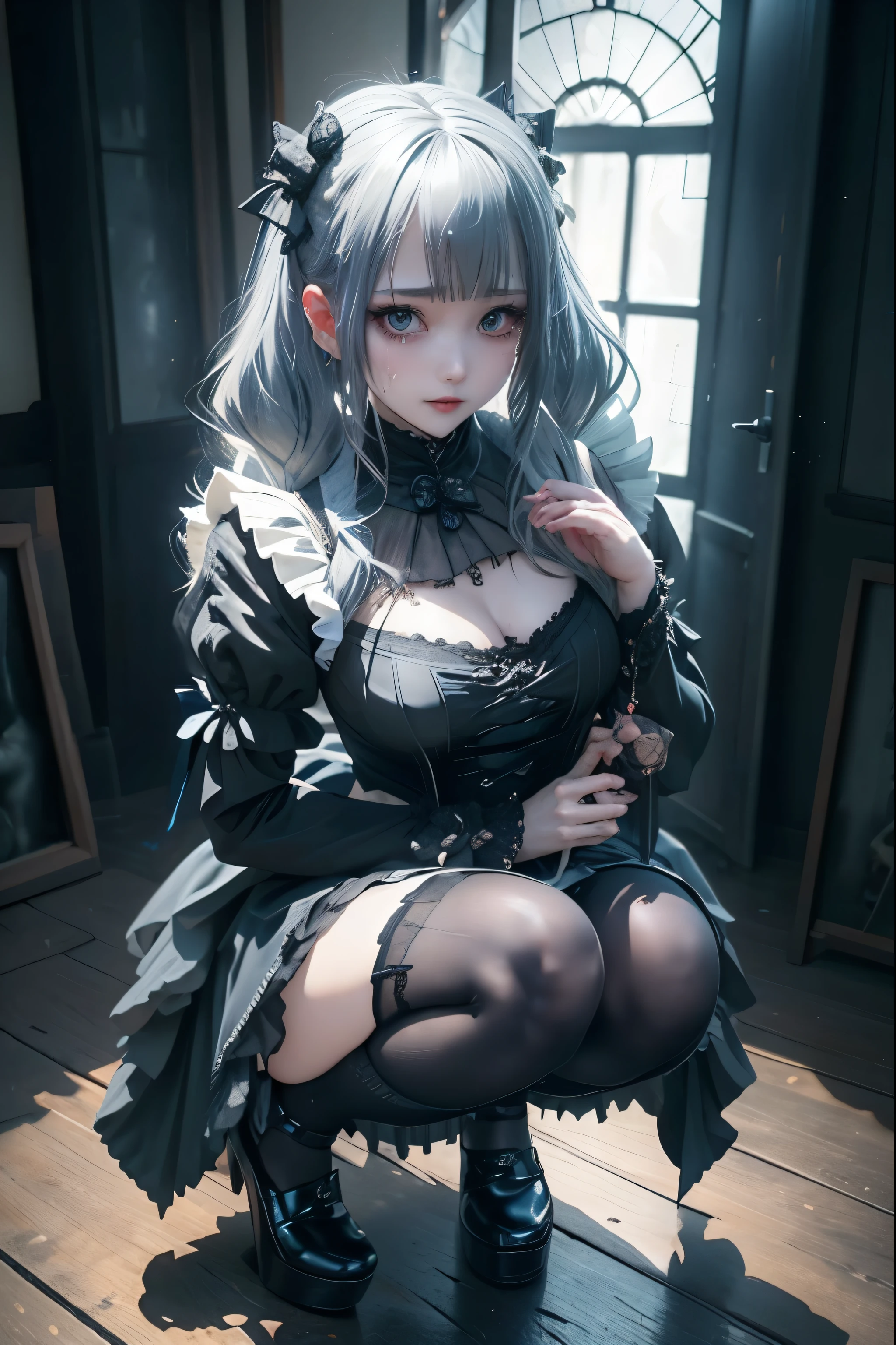 Hard Dark Gothic Makeup、deep night sky、Horror、Black dark eyeshadow、cry、sad、Good skin radiance、Dark Gothicメイク、Dark smile、palace、The beauty of fragrance、24-years-old、Expression of intense sexual pleasure、Embarrassed look、Dark Gothic、Obscene language、highest quality、View 5 books、Expression of sexual pleasure in suffering、Drunk face、紫のMaid clotheysterious、Noble、A face that is holding back the toilet、sexy、Loving smile、Twin tail hair、jet black ruffle skirt、Right blue eye, Left eye is red、Super bewitching pose、Platform Heel Shoes、Heavy makeup、Gothic ta Clothing、A little slimmer、Silver Hair、Long Hair Straight Hair、Cute Gothic Loliress、Beautiful Face、elegant features、Fascinating face、Knee-high socks、Stained glass background、Chest glistening with sweat、The room is dark、goth long dress、Bell Sleeves、Wizard Sleeve、decadent look、Sexually excited expression、Gothic Mode、Glossy thighs wet with water、Thighs that are wet and shiny with oil、Background of a room full of roses、sad expression、Rose Maiden、The embroidery is pink、The dress has pink embroidery、Thigh-high socks、Knee-high socks、Gentle expression、masturbation behavior、Dark black eyeshadow、despicable act、Stained glass and rose background、Wearing black underwear、Black panties、thighs are a little thin、Female Duo、Female couple、I have lesbian friends、Hug a girl、A blue lightning bolt glows in his right hand.、Blue electromagnetic waves shine in my hands.、dark church background、Stained glass、black metal world、Dark Castle、Dark Room、Slender body、upright、walk、Are standing、gothic long dresaid clothes、Victorian dresses、Her thighs glisten with sweat、My body is wet and shiny、Lots of glitter on the thighs、sweating、My thighs are sticky from sweating、Sweat glistens on the thighs, The whole body is sweaty and shiny、pretty sweaty、My thighs are sweaty、My thighs are so wet、My thighs are shining with sweat、A lot of sweat glistens all over the body、The thighs are the best、Two girls in a photo、