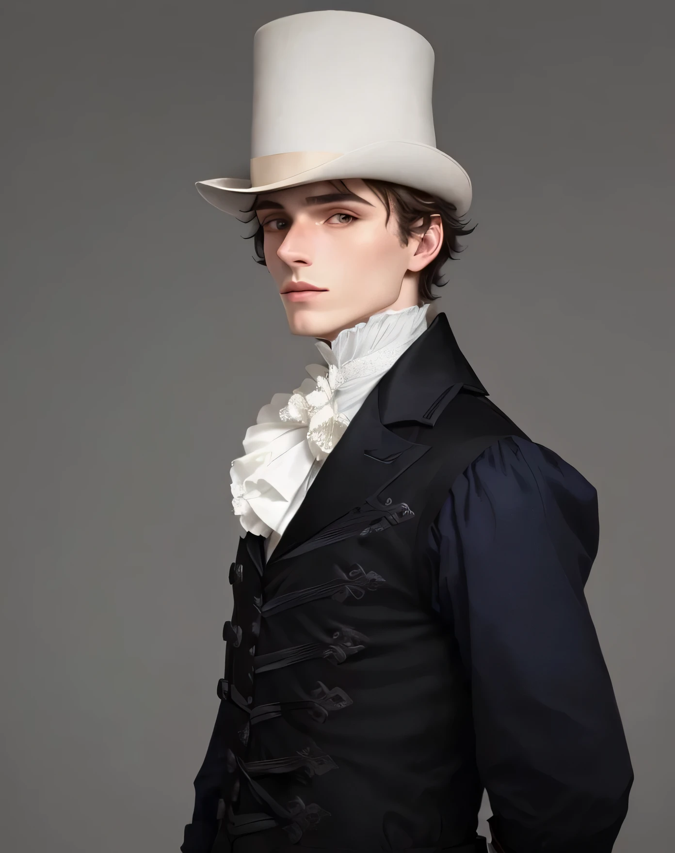 homme arafed dans un chapeau haut de forme et un manteau posant pour une photo, porter des vêtements victoriens, porter un chapeau haut de forme, inspiré par Edward Kemble, he is porter un chapeau haut de forme, regency period, porter un chapeau haut de forme, victorian cloths, porter un gilet, délicat prince androgyne, Clothing 1 8 5 0 s, Porter un chapeau haut de forme