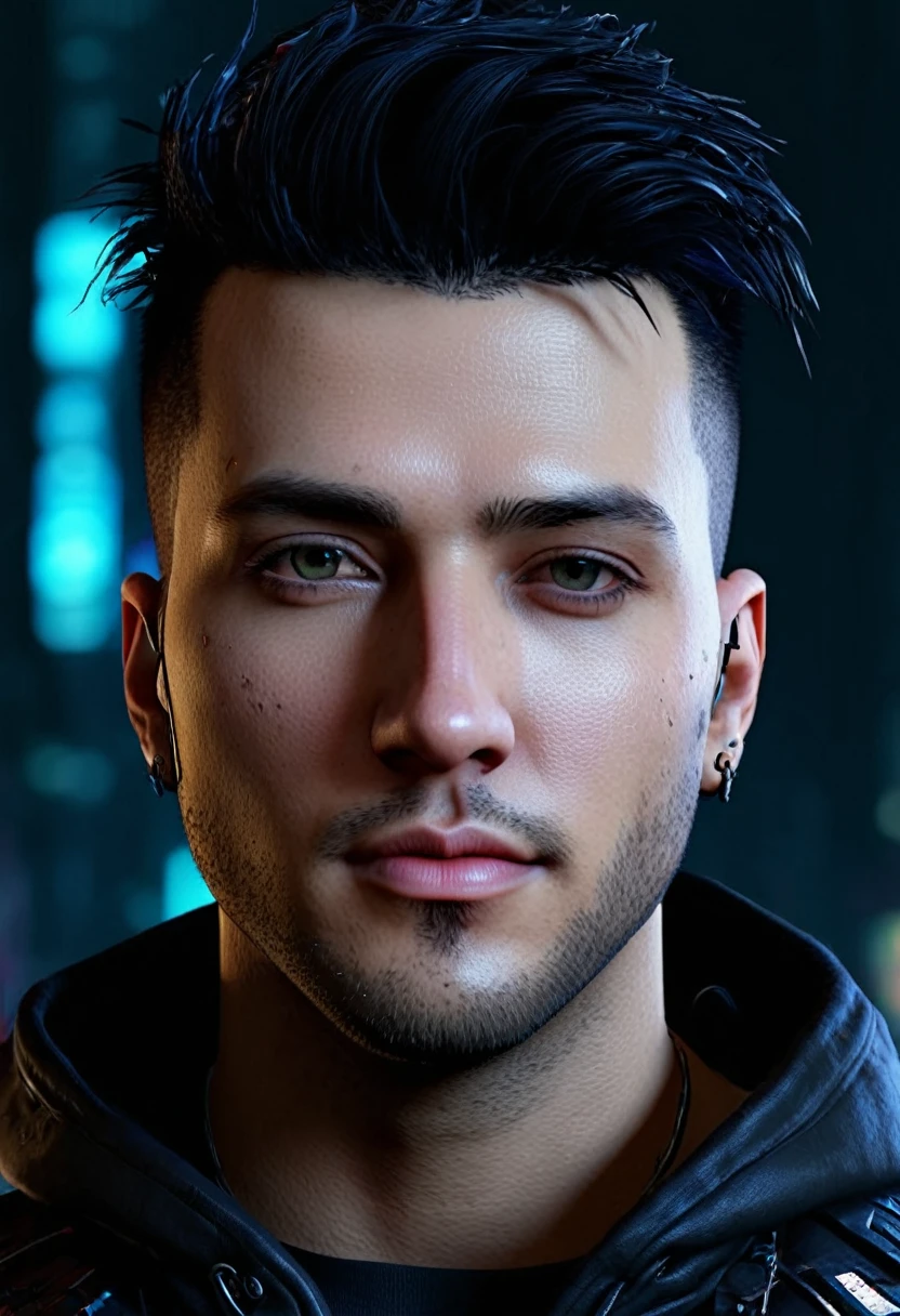 Change background cyberpunk handsome realistic face ultra realistic face ultra