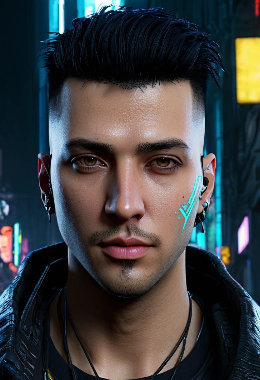 Change background cyberpunk handsome realistic face ultra realistic face ultra