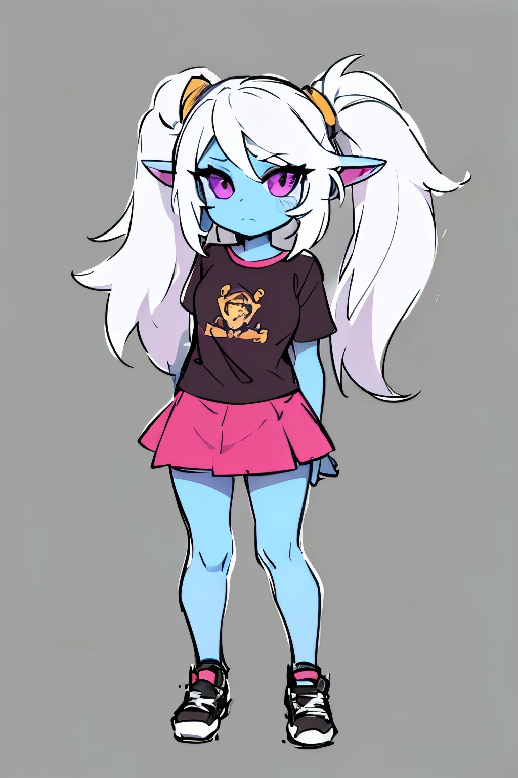 Poppy in t shirt and skirt detailed cute high quality full body women original skin colour drawing sketch