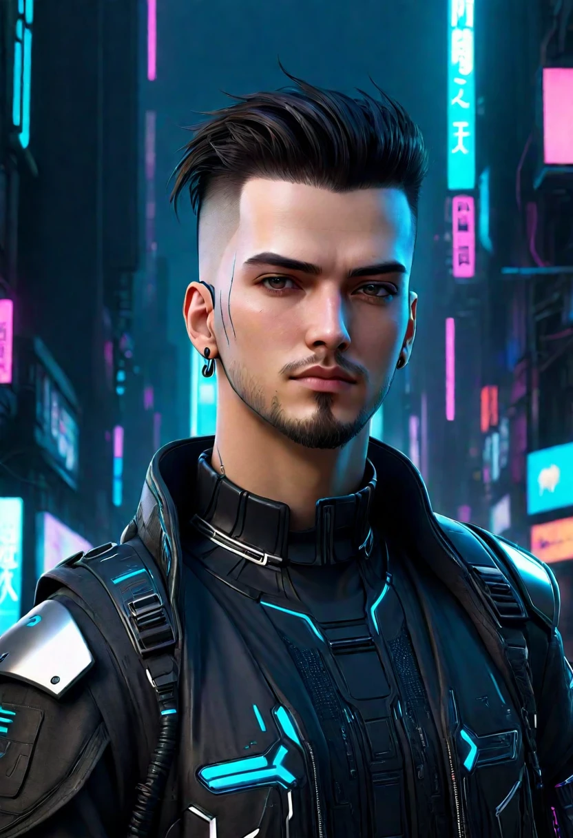 Change background cyberpunk handsome realistic face ultra realistic