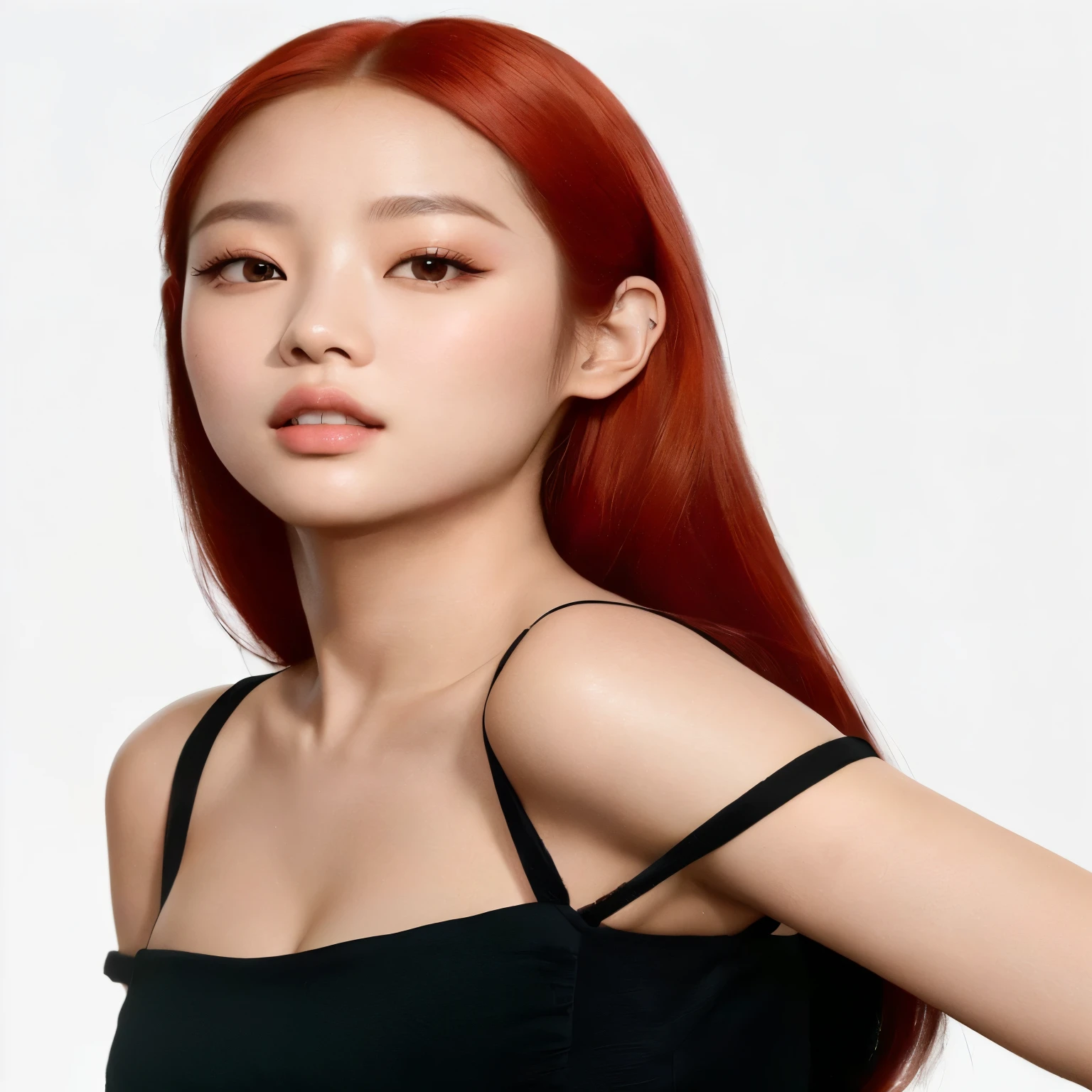 Un primer plano de una mujer pelirroja con un vestido negro, Jennie rosa negra, sun yunjoo, jossi de blackpink, portrait of jossi de blackpink, heonhwa choe, kim taejin, parque roseanne de blackpink, aparcar desde-min, kwak ji joven, lee ji-eun, lee ji - eun, Gongbi