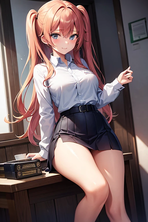a 16 year old girl in a school the school is closed and its night the girl is smileing and she is wearing sexy bra and panties