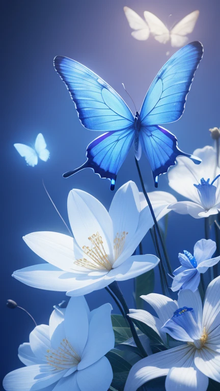 "Flower and blue butterfly", Accent Lighting, Volumetric Lighting, backlighting, photorealistic, ((an extremely delicate and beautiful)), (Highly detailed), (high resolution), (Best quality), (masterpiece)