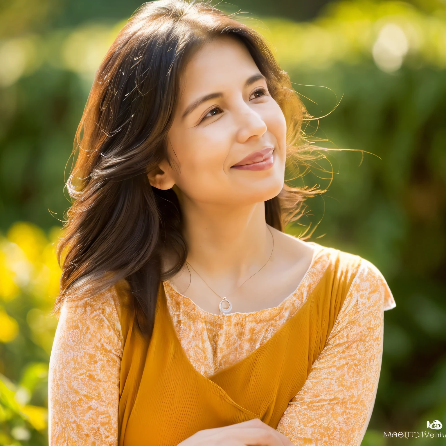 ("Amor de madre" translated to "Mother's love" in English, 1 idealized image of a woman representing motherly love: 1.5, (Full figure, beautiful: 1.4), Long, wavy, layered hair: 1.3, Radiant, glowing complexion: 1.2, Kind, nurturing expressions: 1.2, Wearing a blouse and an apron, embodying warmth: 1.1, Soft, soothing curves: 1.2, EXIF data: best quality, 8K, Masterpiece: 1.3), Motherly love personified in a flawless image: 1.
