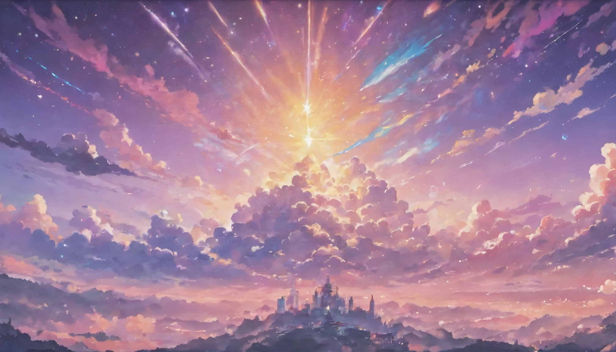 Pastel Anime Space, stars, clouds, use rich color palette. variety of diferent