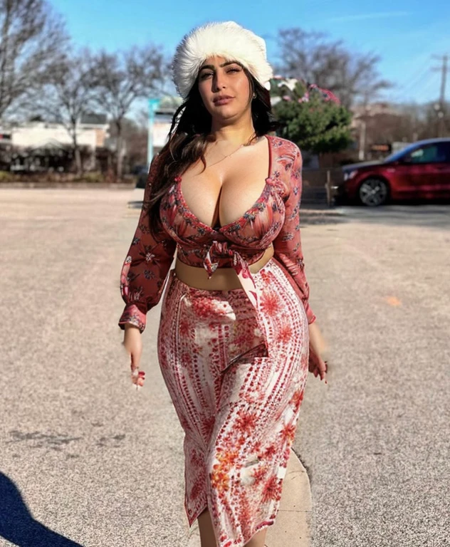 Summer blouse, curvy, cleavage, Arab skin color