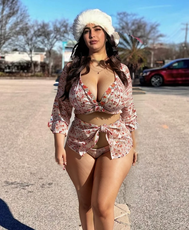 Summer blouse, curvy, cleavage, Arab skin color