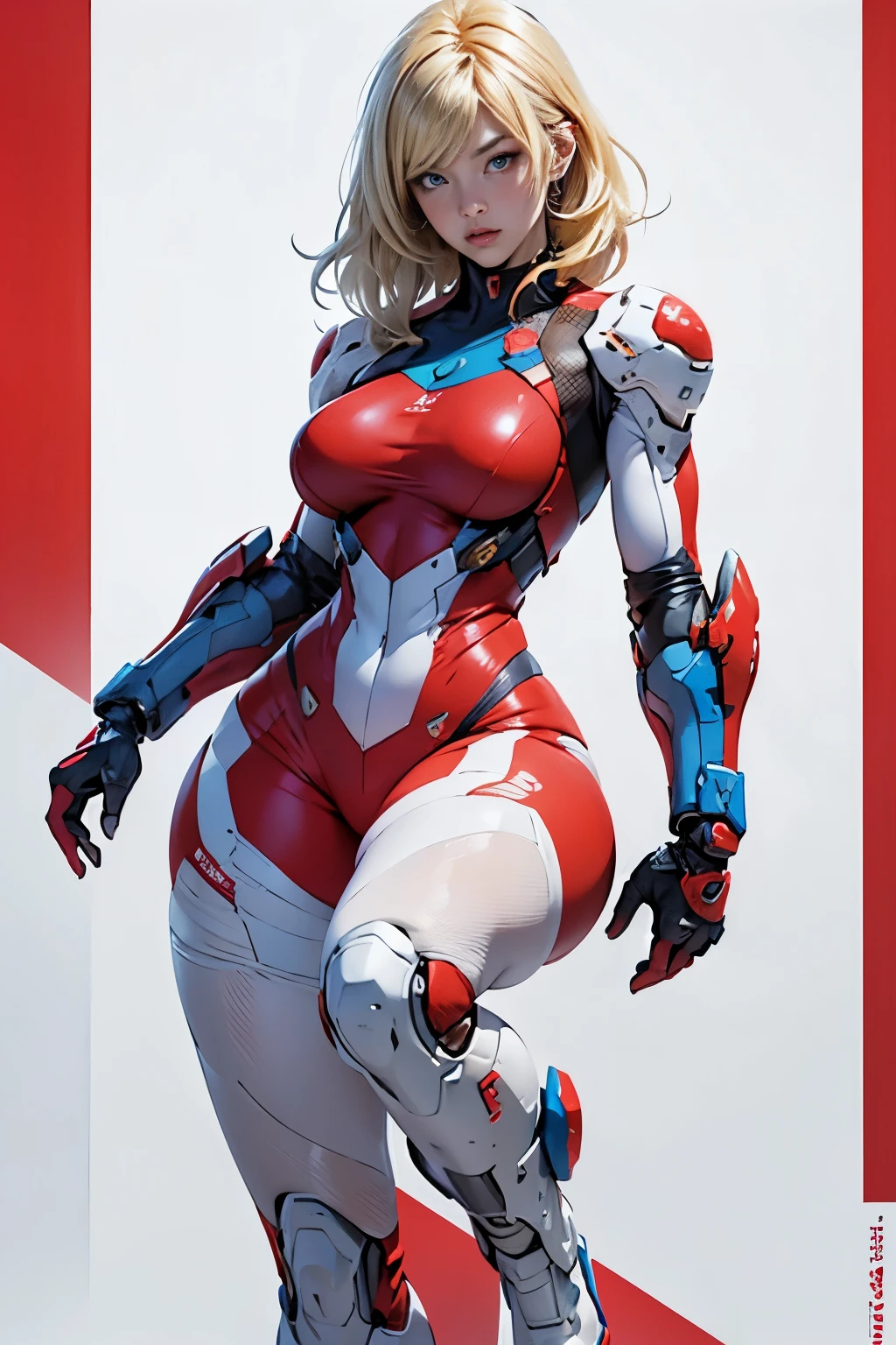   masterpiece ,  best quality ,  highres icon,  Serena short hair,  Blue Eyes, 1 girl Bonita,  blonde hair  ,  red swimsuit-like armor,Metal, luvas de Metal, Metallic boots,  thick thighs , Futuristic lenses ,  beautiful woman poses sovereign ,  , assertive_female, ,Front leg ,in the street, night