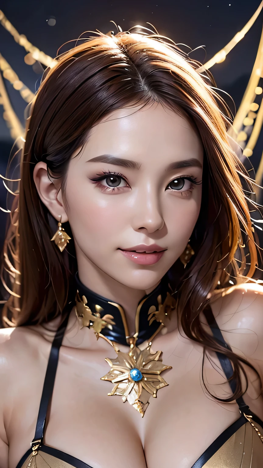 Body portrait, 8K, slender and beautiful eyes, Dindal effect, masterpiece, top quality, high quality, high resolution, very detailed photos, real photo quality, (natural skin texture, fine skin, hyper realism, super sharpness), high detail skin, (very fine, fine skin texture, intricate details, beautiful face, (realistic face), realistic eyes, beautifully detailed eyes, realistic skin, beautiful skin , surreal, highly detailed, golden ratio, smiling eyes, ((night moonlight background) )), body portrait, G cup, big breasts, huge breasts, big breasts, big breasts, glamorous, erotic body , sexy bikini, wear,