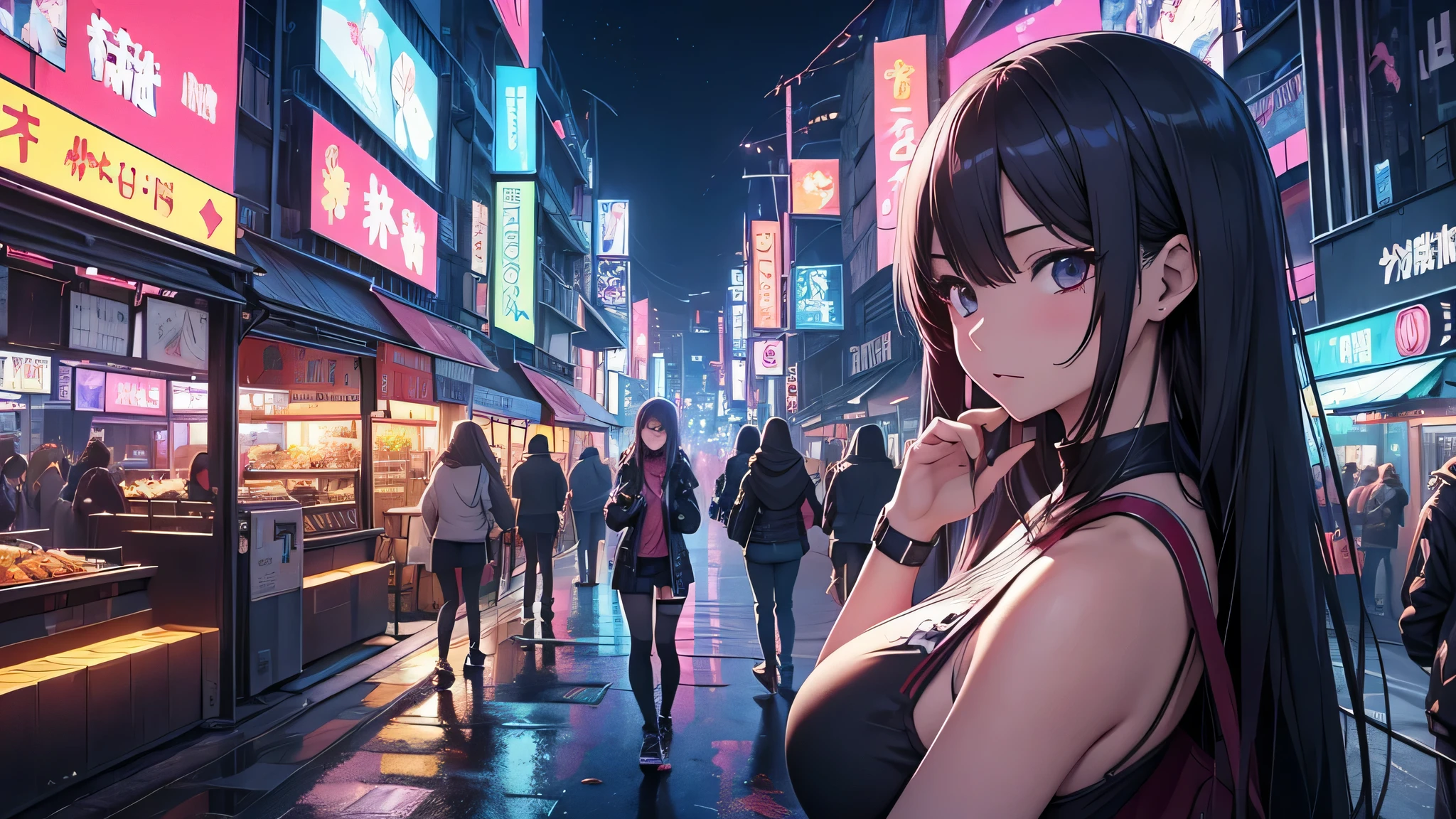 Chicas anime posando en una ciudad por la noche., oppai ciberpunk, anime ciberpunk art, anime ciberpunk, arte del anime ciberpunk, digital arte del anime ciberpunk, ciberpunk digital - arte anime, anime ciberpunk moderno, anime ciberpunk digital!!, mejor fondo de pantalla de anime 4k konachan, chica anime cyberpunk femenina, en la ciudad ciberpunk, tendencia en cgstation, mujeres ciberpunk