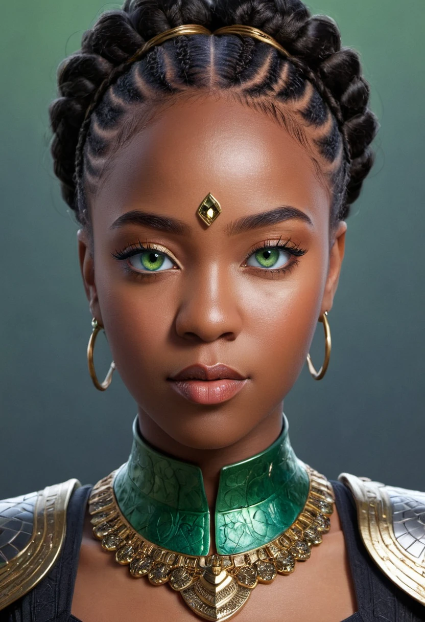 full body portrait of a ((Nubian1.5)) queen Nubia, ((light green hazel eyes:1.5)), Woman from Wakanda beautiful ((black female:1.2)), dark-skin, black hair, braided hair, Graceful Midnight Angel of God, beautiful d&d character portrait, colorful fantasy, detailed, realistic face, digital portrait, intricate armor, fiverr dnd character, Afrocentric, stanley artgerm lau, ilya kuvshinov, artstation, hd, octane render, hyperrealism, unreal engine, attention to detail.