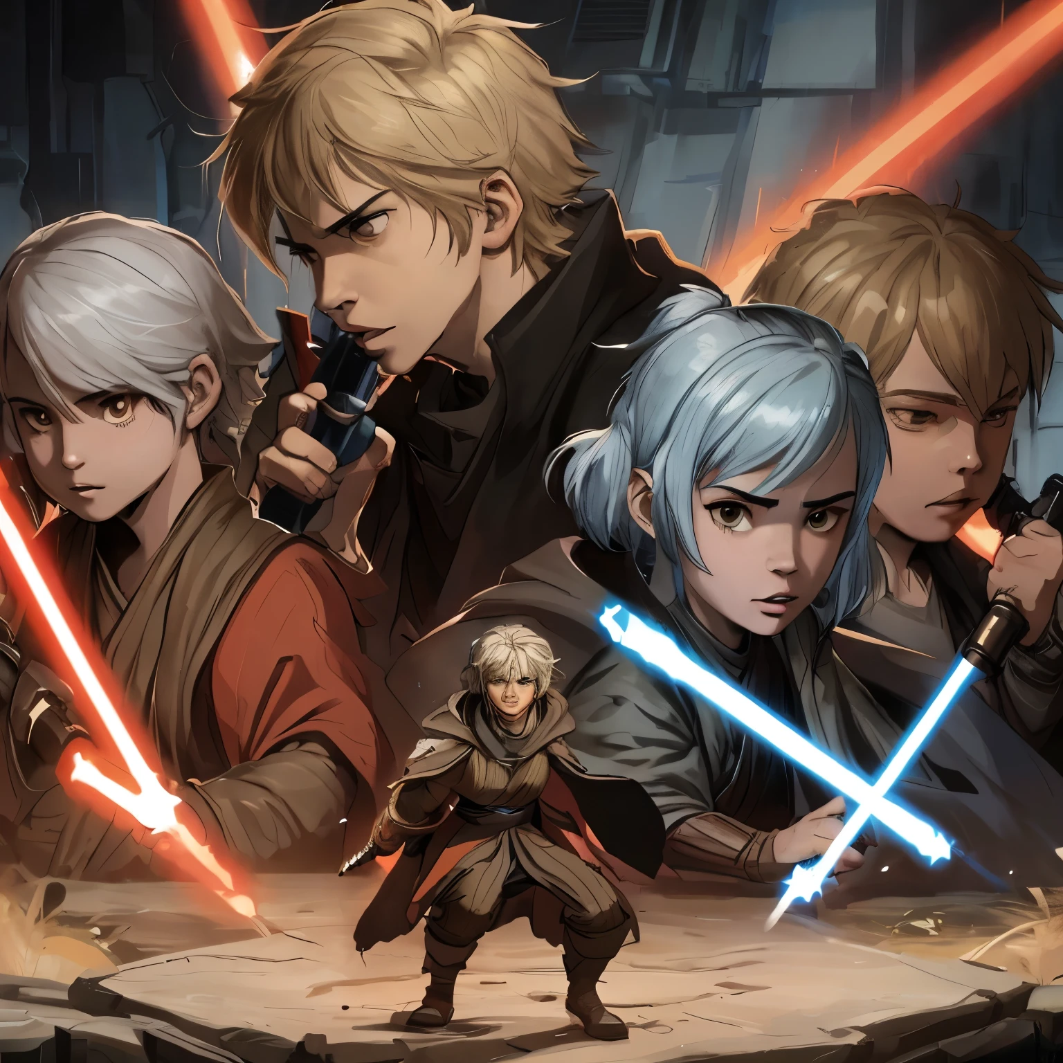 [star wars],(fight),(lightsaber),(boy jedi vs girl sith fight)