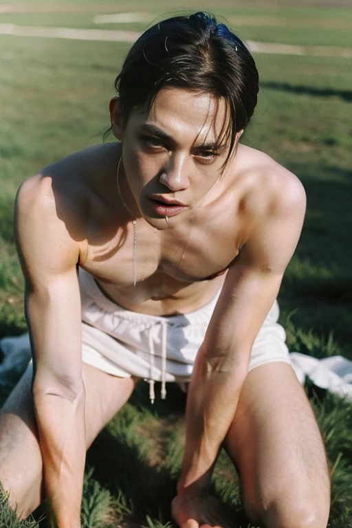 Boy on rugby field,sweat leggs,Photos during exercise, topless masculine,Exquisite facial features,virile,musculature,rich facial detail((micro thong ))closeup cleavage , sexy , NSFW. ,eroticism , erect nipples. Long hard nipples , swollen nipples , full length shot(fls) , sexy ,NSFW , eroticism , (((thirsty face for my cum))) , blushed face , kneeling Infront of me , cum shoot on his tongue