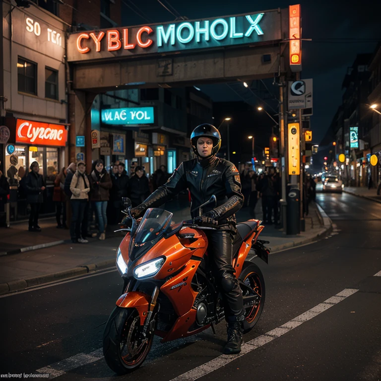 cybermechanical futuristic motorcycle,киберпанк 🏍️,Neon,realism