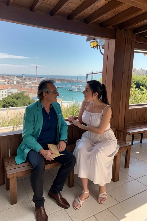 meeting between the doctor ricardo reis and the marcenda with whom he is in love despite the age difference, a mao esquerda dela esta paralizada, num miradouro em lisboa