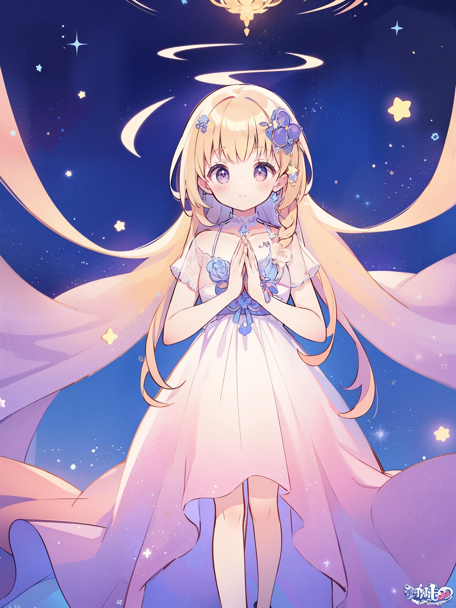 complex background, wishing star background, a woman wearing an ethereal mystical pink translucent dress that reflects the stars, perfume promo art, mystic, complex drawing, highly detailed, Covergirl brand, promo art, artistic rendition, ethereal, starry night, midjourney style