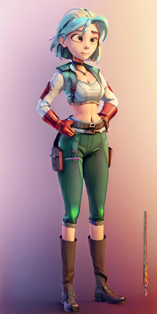 ((Plain background 1:2)) (Cammy White Street Fighter white silver short bob haircut) Female full body standing straight symmetrical looking to the viewer RED full body armored (handcuffs, shackles, rerebrace, faulds, poleyn, gauntlets, leather collar choker, gloves, gauntlets, high boots bootstraps, long stockings) 2 crossing big belt under belly button, navel, abs, garter straps belts attaching bra ((hands on hips)) view from below, wide hips - choppy bangs, arched crescent eyebrows, sharp and determined eyes, a delicate oval face, a serious expression, a fantasy-style dark green military coat, draped with a dark red cloak, leather combat boots, leggings with garters belts straps attaching to the waist, this character embodies a finely crafted fantasy style female military officer in anime style, exquisite and mature manga art style, pale skin, big breast knockers cleavage