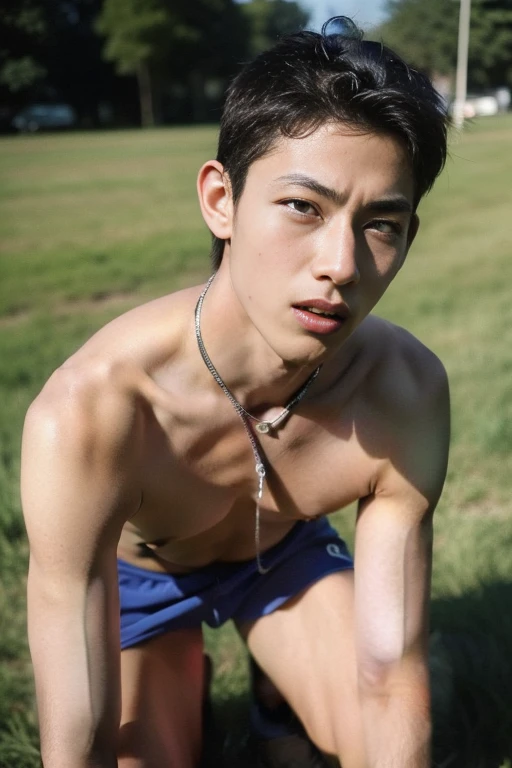Boy on rugby field,sweat leggs,Photos during exercise, topless masculine,Exquisite facial features,virile,musculature,rich facial detail((micro thong ))closeup cleavage , sexy , NSFW. ,eroticism , erect nipples. Long hard nipples , swollen nipples , full length shot(fls) , sexy ,NSFW , eroticism , blushed face , kneeling Infront of me , (((choking the neck)))