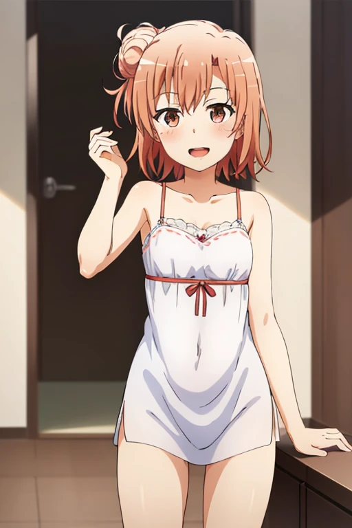 ((highest quality)), ((masterpiece)), (be familiar with), Perfect Face, indoor, Bedroom, Watching the audience,
One woman, Yuigahama Yui,
Open Mouth, Ecstatic expression, blush, smile,
Small breasts, Flat Chest, Young Girl, , , Girl,
Short Hair, Salmon-colored hair, Salmon-colored eyes, Side Pony,
Leg spread,