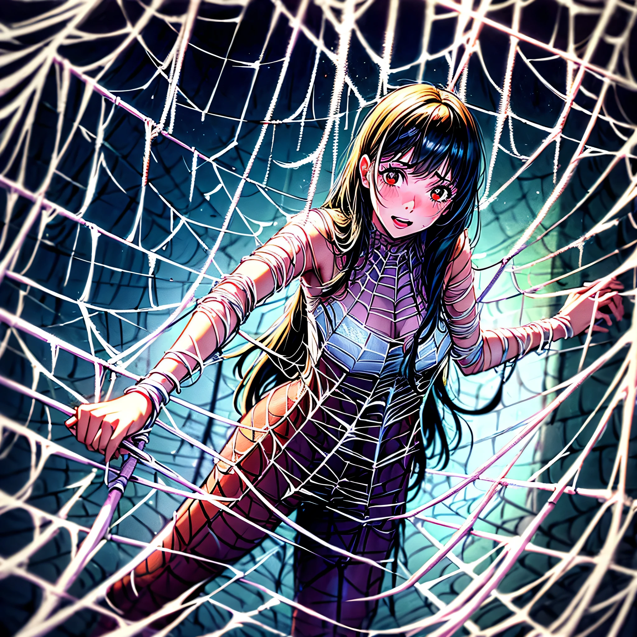 woman entangled in the spider's web, restrained, 