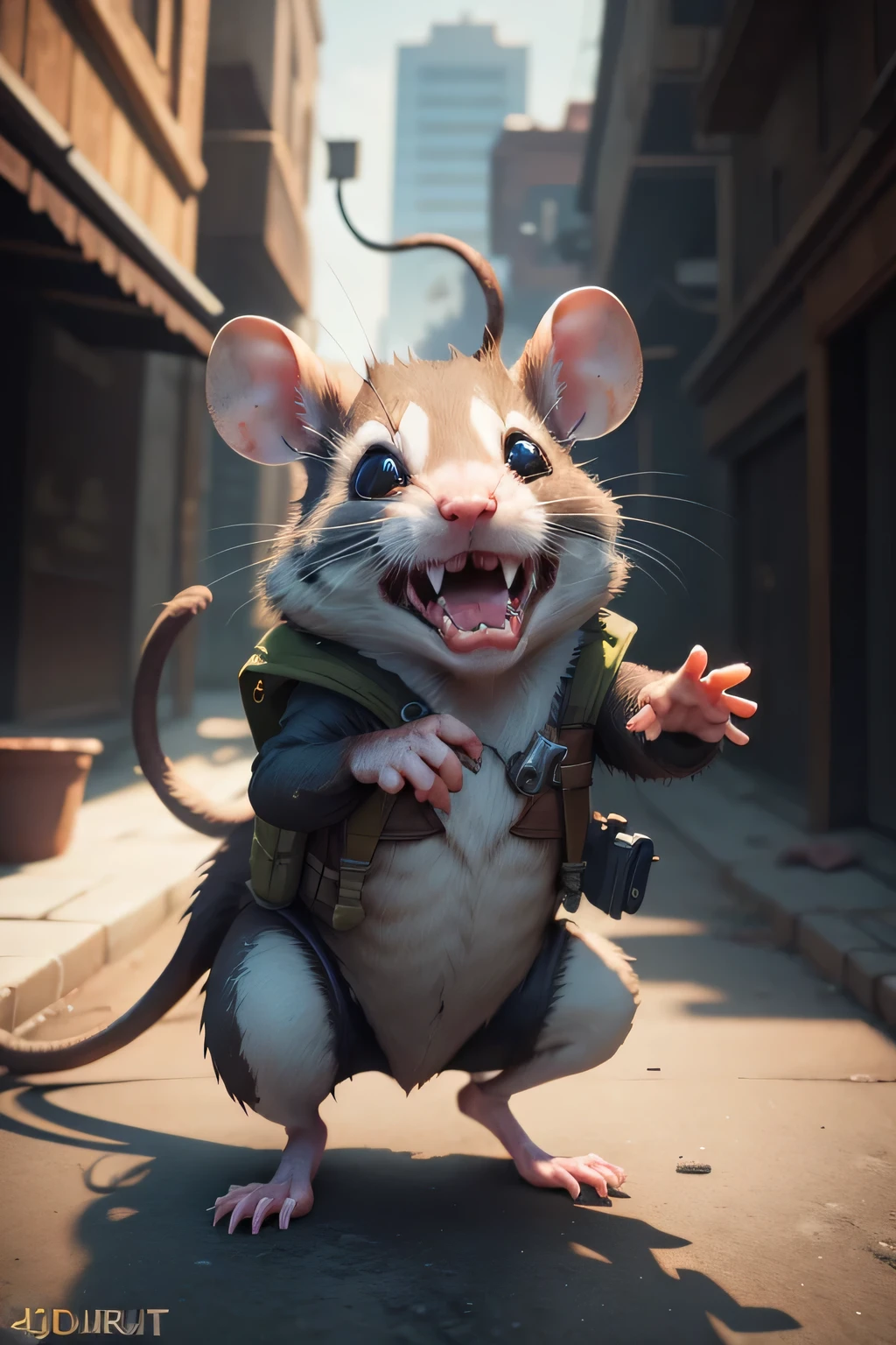 Rat between screaming and shooting super cute, realistic, 4K, super detailed, vray rendering, unreal engine, midjourneyart style,