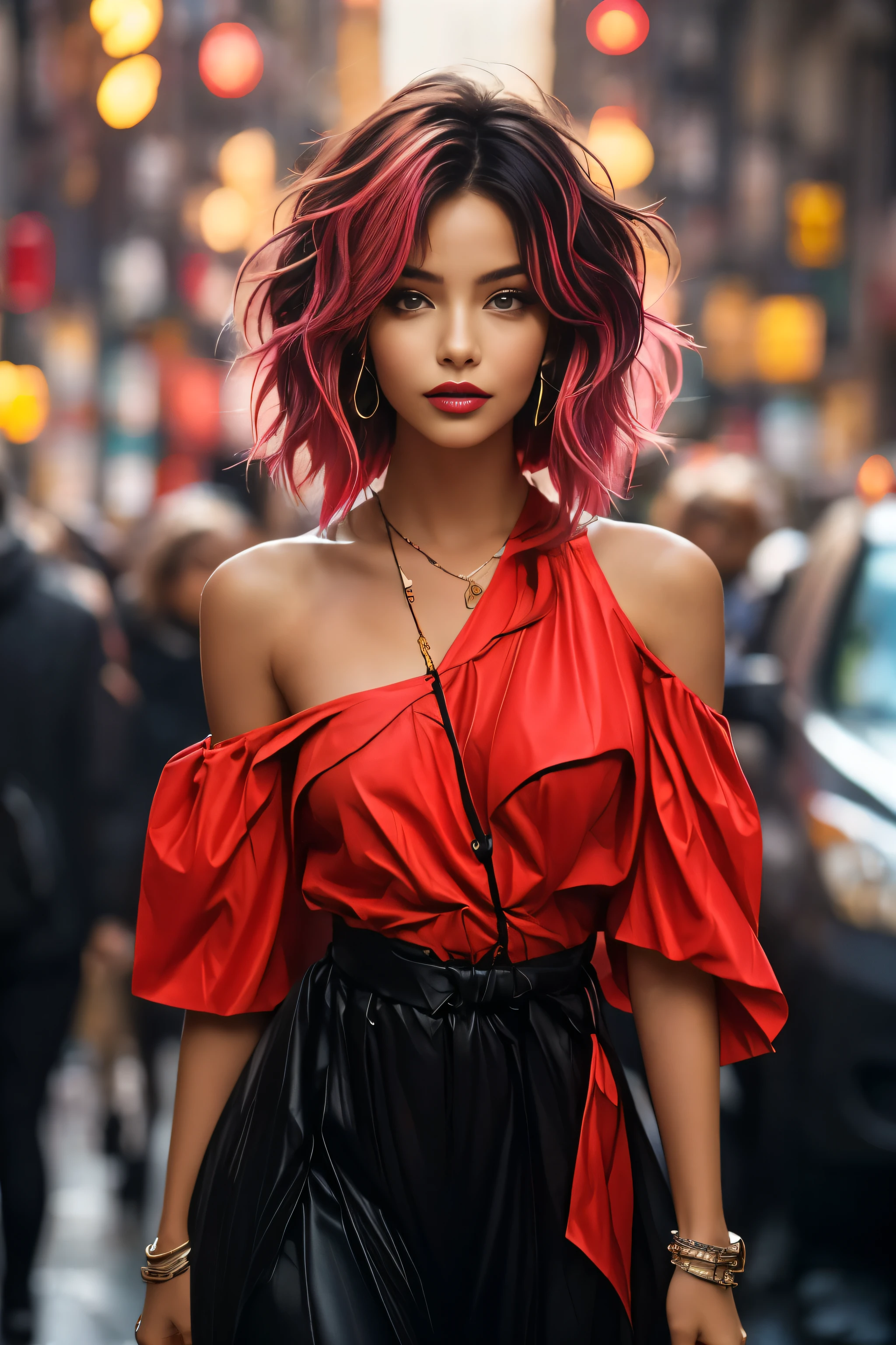 bellissima, 1 garota, a vibrant and fearless young woman who attracts attention with her striking appearance. She exudes confidence and carries herself with an air of mystery., the most attractive feature is its magnificent, cabelo na altura dos ombros tingido em um tom vibrante de rosa. A cor complementa perfeitamente seu tom de pele claro, making her stand out in any crowd.