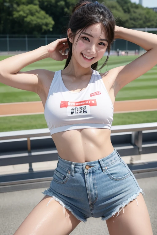 Browsing Caution ,Japanese,thin,Athletics Stadium,Tan Lines,smile,Very beautiful face、Armpit sweat、Big Breasts、Sweaty crotch、Sweat stained crotch、Clear sweat stains、Creampie、NSFW