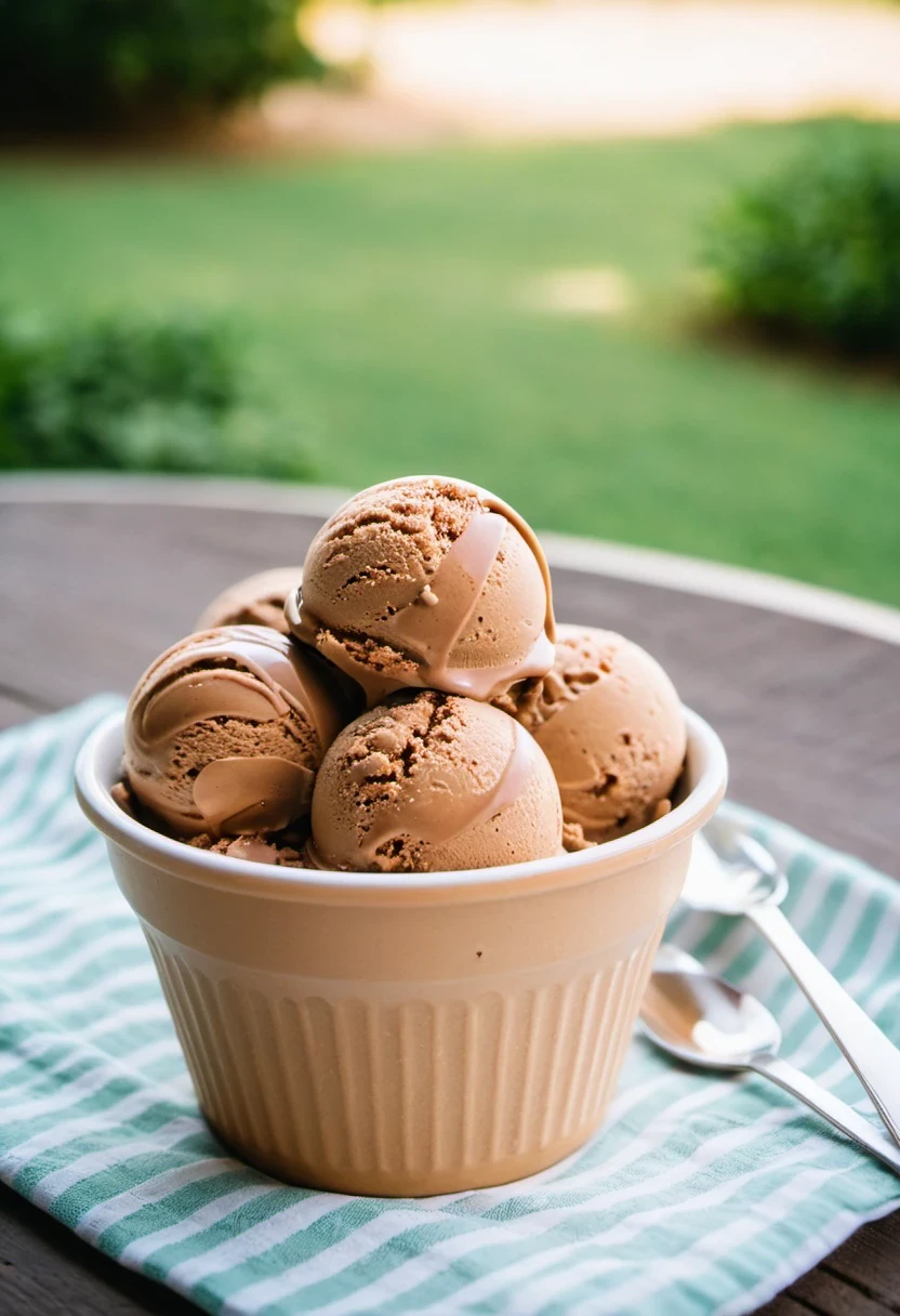 RAW photo, chocolate Ice cream, Hot summer day, food photo, DSLR, soft lighting, high quality, film grain, Fujifilm XT