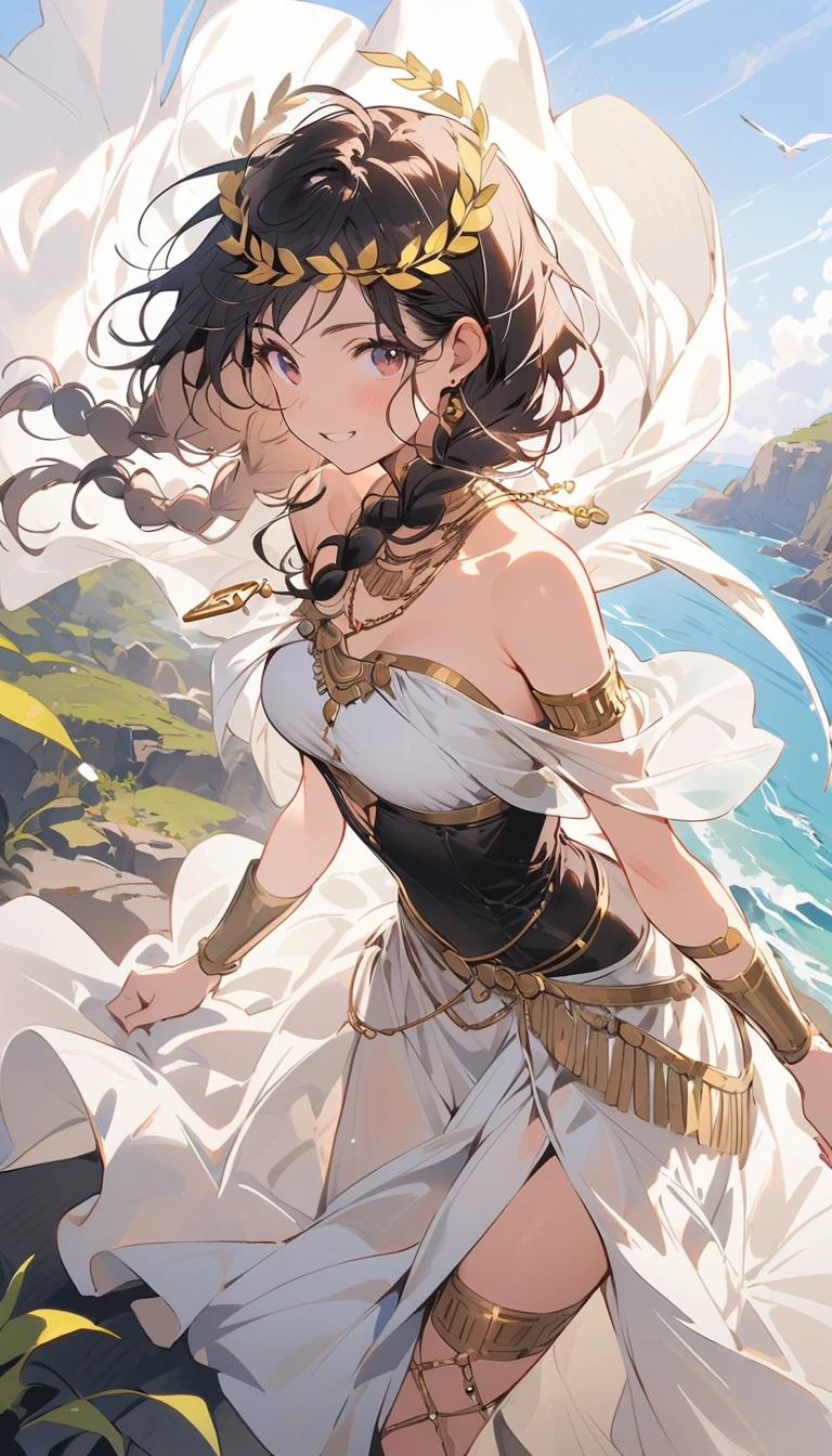 (Best illustrations, masterpiece) High resolution,
1girl,
BREAK
//Fashions
Grecian Huntress,
Capture the spirit of ancient Greek mythology with a Grecian huntress costume that blends elegance with strength, Start with a draped tunic or dress in crisp white or earthy tones like olive green or sandy beige, evoking the colors of the Mediterranean landscape, Layer with a faux leather corset or belt adorned with intricate Greek key patterns or mythical motifs,
BREAK
Accessorize with gold jewelry such as arm cuffs, laurel wreaths, and coin necklaces, reflecting the opulence of ancient Greece, Style your hair in loose waves or braids adorned with laurel leaves or floral accents, Complete the ensemble with knee-high gladiator sandals or lace-up boots fit for traversing rugged terrain,
BREAK