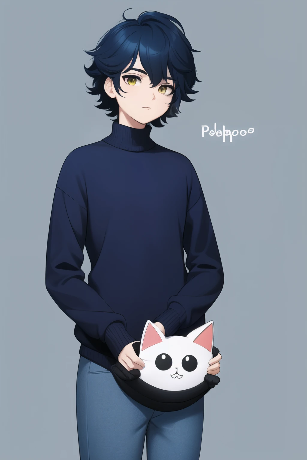 peludo, antropo, robot cat male peludo, Furson, antropopomorphic, totalmente vestido, sweater, loose blue pants, (the background is a modern font), 1 garoto, estilo poligonal