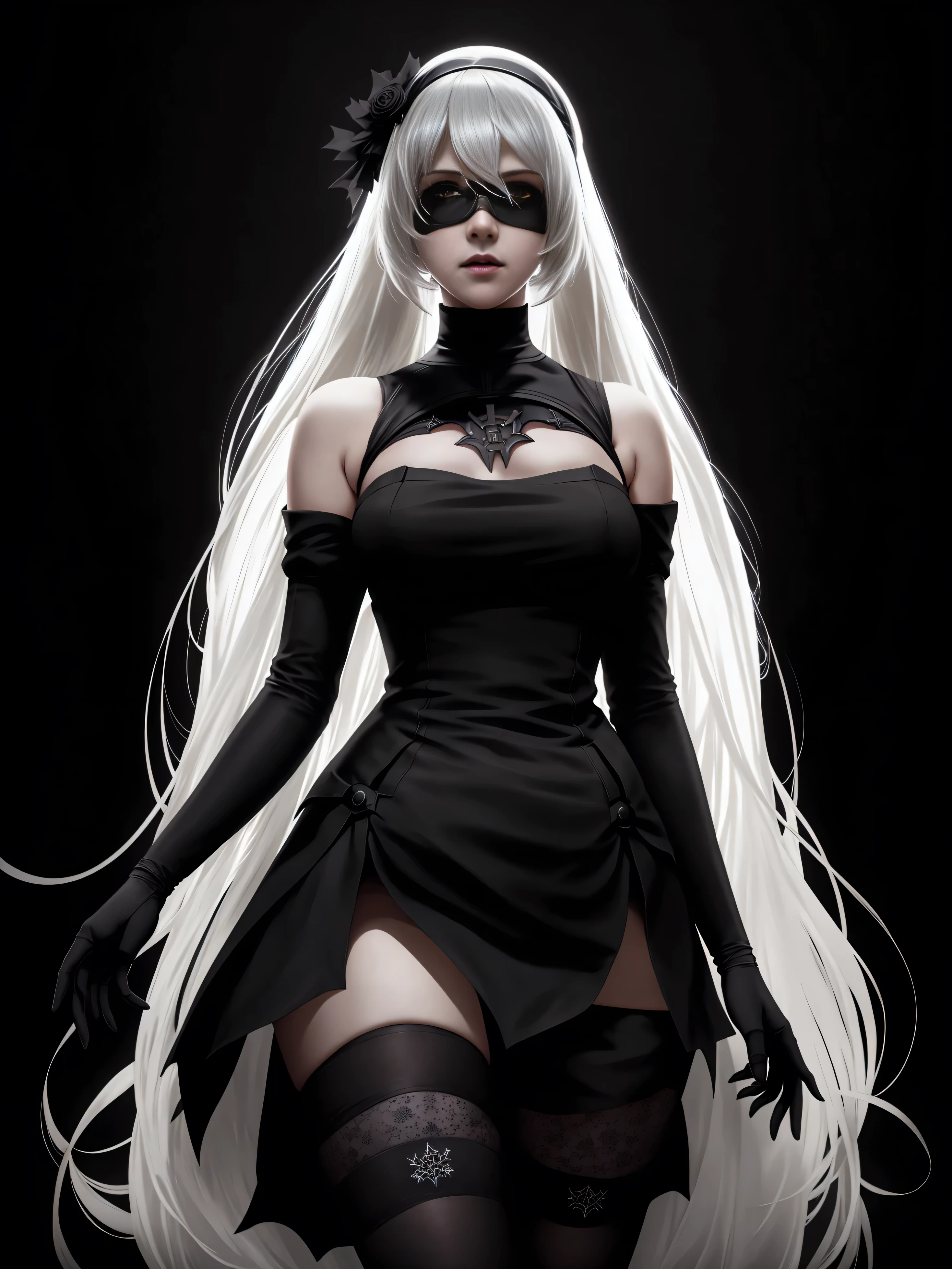 A gothic stylish healthy nice body beautiful girl, good chest, thin thread-like dark sexy clothes, wet with sweat, long smooth stylish white hair ,NSFW, power poses, naughty biting lip, ultra realistic, 8k, sexualized, full body shot, old places background, dramatic sexy lighting,
