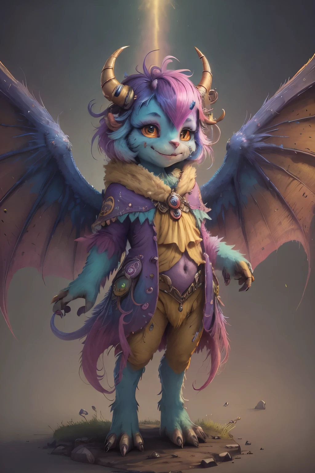 Creature magic,coloful,rainbow,female,cute,pretty,fly,monster,furry,anthro,wings,masterpiece,4k,beautiful,detailed,smile,kid