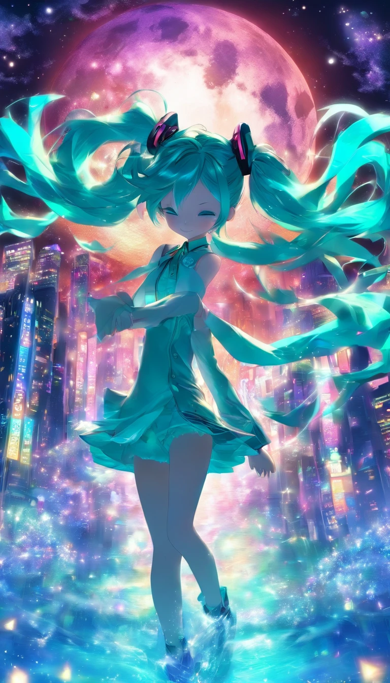 Hatsune Miku、Twilight、sing、highest quality、Best image quality、Western Castle、dance、full moon、Adult body、