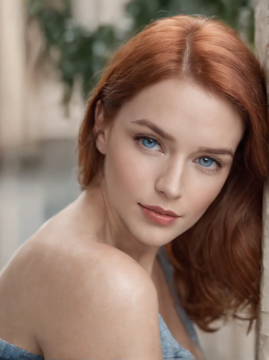 Foto hiper-realista e detalhada de corpo inteiro de uma deusa milf de 45 anos, red hair and blue eyes lounging in tight military shorts. selva. clear light. olhos perfeitos, (maquiagem dos olhos:1.1), (pele altamente detalhada:1.1), CRU, analog style, sharp focus, 8k hd, dslr, alta qualidade, Fujifilm XT3, grain, premiado, obra de arte.