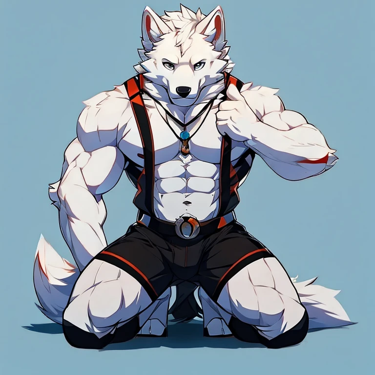 man,White wolf,Modern Background,Tight Fit,kneel,Double Ding