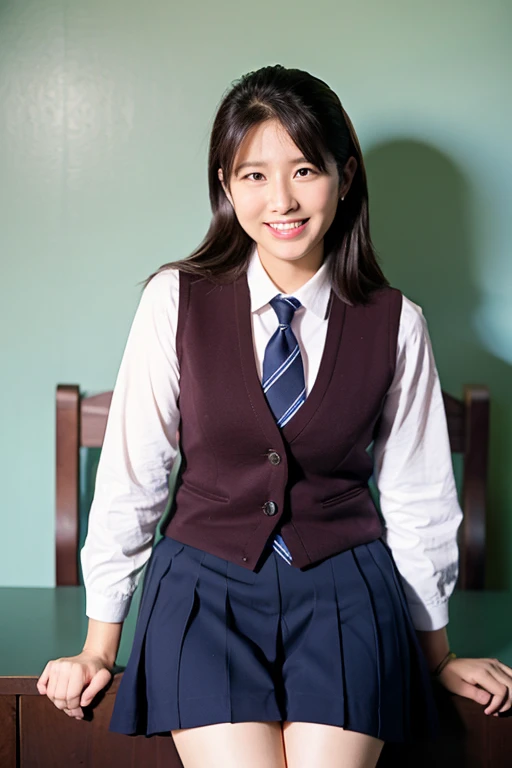 ((highest quality)), Mature Woman，uniform　smile　chest　Panty shot


