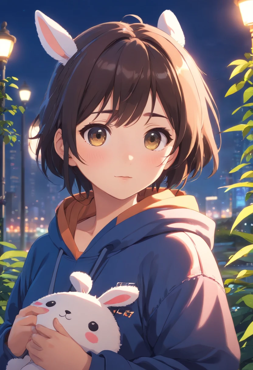 highres, ultra detailed, masterpiece,,((kawaii girl)),(detailed cute face):1.2,flat color,oversize hoodie and kigurumi black bear,looking at viewer,((full body)),(masterpiece, best quality:1.3),beautiful detailed glow,best illuminate,(((best quality,textile shading,ultra detailed))),extremely detailed CG unity 8k wallpaper,Highly Detailed beautiful and aesthetic,best light,high resolution,detailed,dynamic lighting,super detailed skin,intricate details, hyper detail, sharp detail,bunny