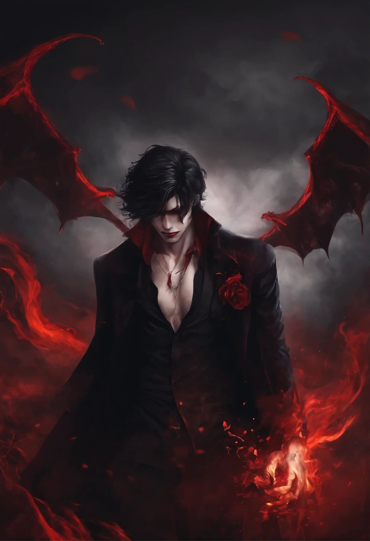 Estilo anime, homem,vampire demon turning blood