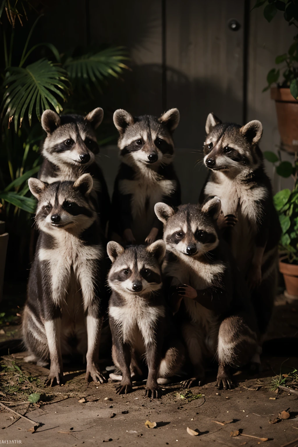 fourteen raccoons together sitting
