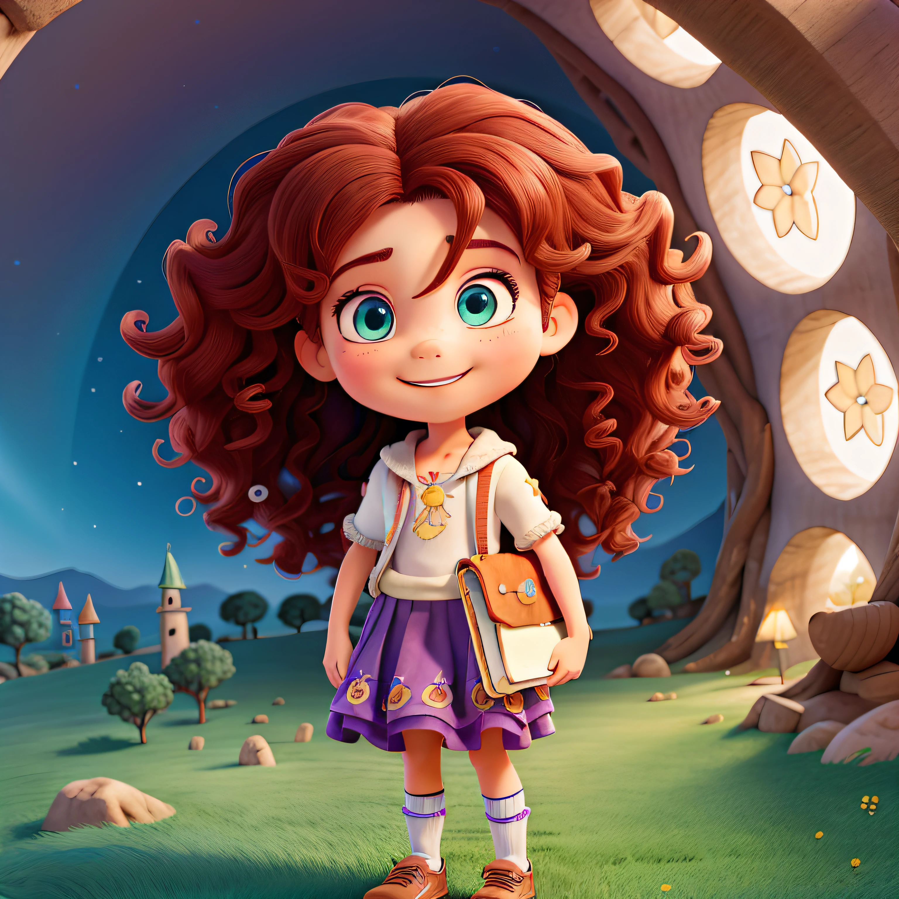 Emilia - A Artista Sonhadora:
Emilia is a creative artist, cerca de 7 anos, com seus cabelos ruivos cacheados em cascata delicadamente. His eyes sparkle with vibrant imagination and a charming smile. Wearing a flowing skirt, Meias coloridas, and comfortable shoes, She carries her sketchbook and colored pencils with joy. His expression shows concentration as he transforms the world around him into a realm of fantasy, creating magical illustrations and enchanting stories.