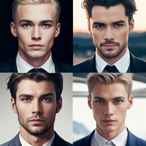 Color photo of group of perfect German men. focus on the characters' faces 4k image