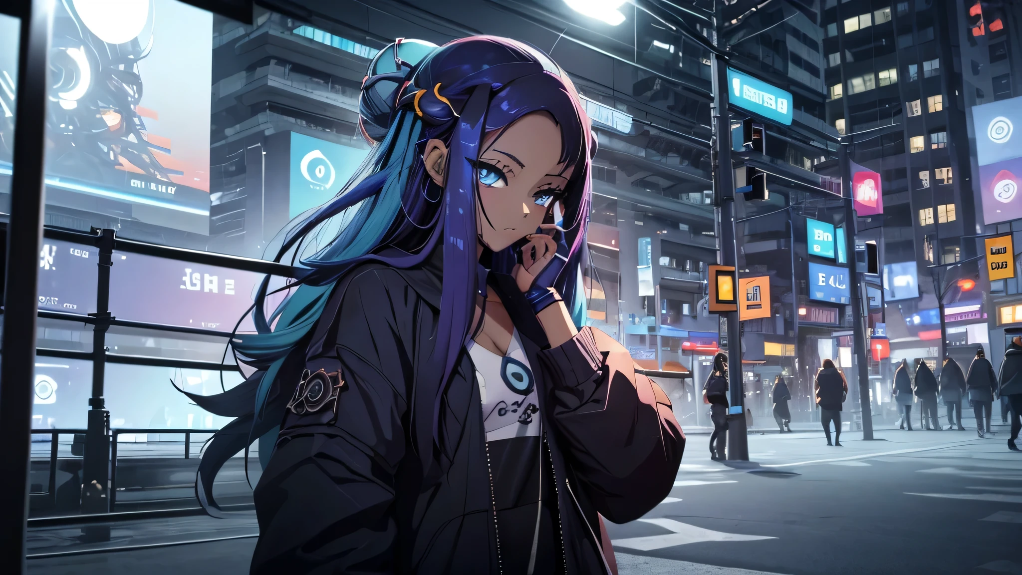 Chicas anime posando en una ciudad por la noche., oppai ciberpunk, anime ciberpunk art, anime ciberpunk, arte del anime ciberpunk, digital arte del anime ciberpunk, ciberpunk digital - arte anime, anime ciberpunk moderno, anime ciberpunk digital!!, mejor fondo de pantalla de anime 4k konachan, chica anime cyberpunk femenina, en la ciudad ciberpunk, tendencia en cgstation, mujeres ciberpunk