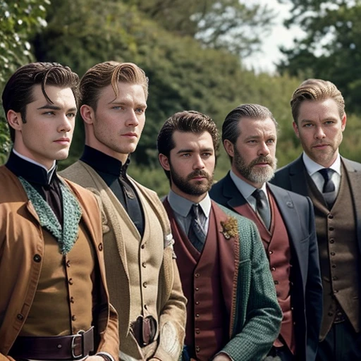 Color photo of perfect irish men. focus on the characters' faces 4k image