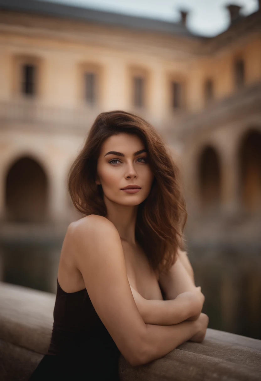 belle fille brune au cheveux court, cheveux court , fille europe , 21 ans , sans lunette , Photoreallistic, Photo, chef-d'artwork, Realistic, realism, Photorealism, high contrast, Digital art , cour de Cveveux(8k, Photo RAW, of the highest quality) profondeur de champ, Bokeh, 8k, HDR, cinematic rendering, un portrait rousse , cadrage du nombril, dressed in'un bikini , au bord d'une piscine,cinematic, faded colors, en sourdine couleurs, film granuleux, to access, crazy details, intricate details, hyperdetailed, coucher de soleil, Shyness, seduction, romantisme, regarde l'objectif de la caméra avec amour, pas de main visible