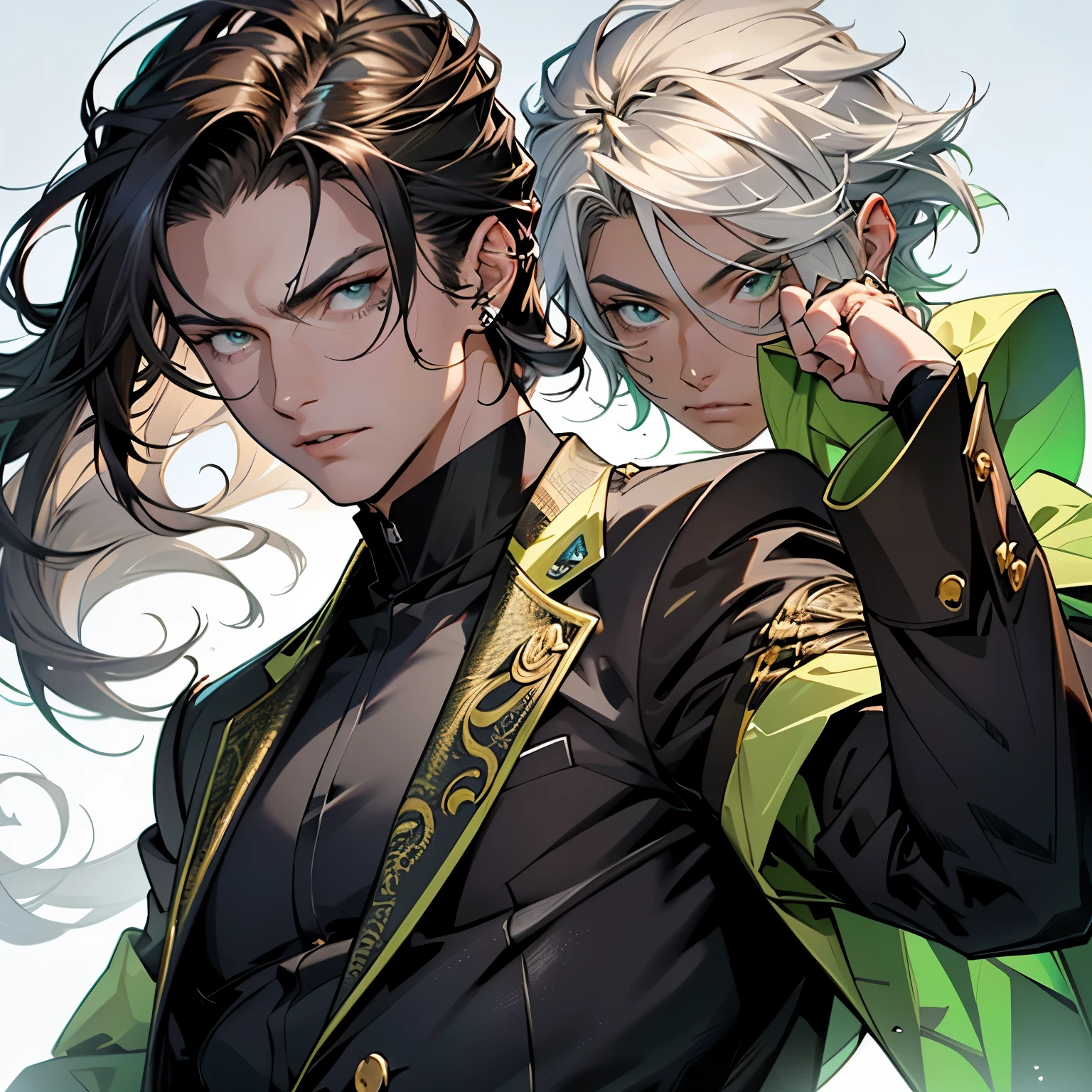 Personagem masculino com poderes elementais de vento, bonito, cabelos loiros ondulados, olhos verdes brilhantes, vestindo roupa moderna chique e discreta, tema de vento evidente em lamina:
This masculine character possesses elemental powers of wind, beautiful features with wavy brown hair and vibrant green eyes. Dressed in a chic and discrete modern outfit, the wind theme is prominently displayed on a lamina.
His masculine character possesses the power of wind element,Beautiful features,又olvanda brown hair和 Burgundy green eyes,Wearing a fashionable